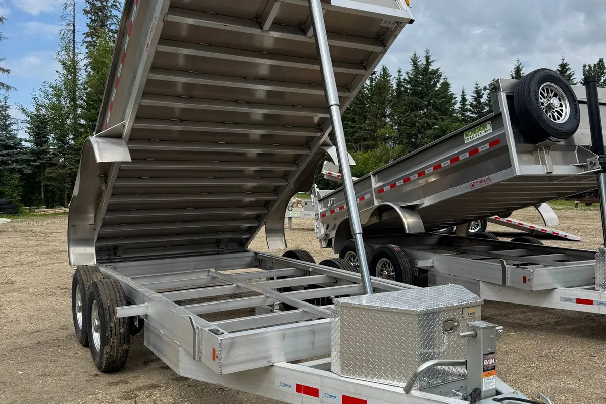 Enbeck aluminum dump trailer tongue with the coupler, safety chains and jack